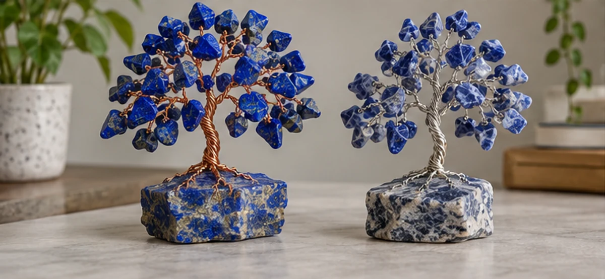 Blue lapis-lazuli-style and sodalite-style tree designs