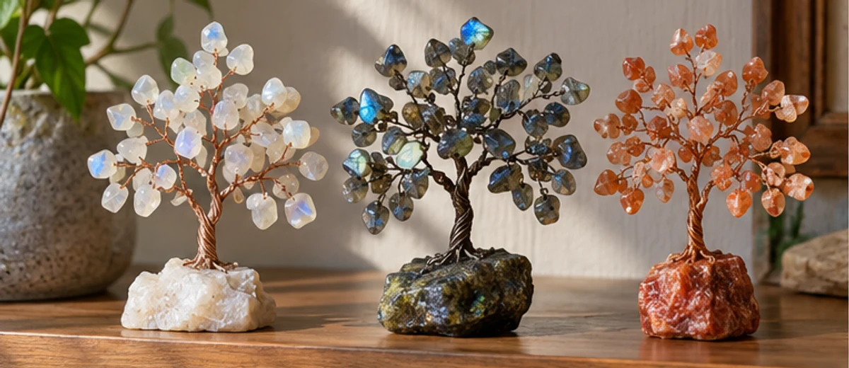 Moonstone, labradorite and sunstone tree designs