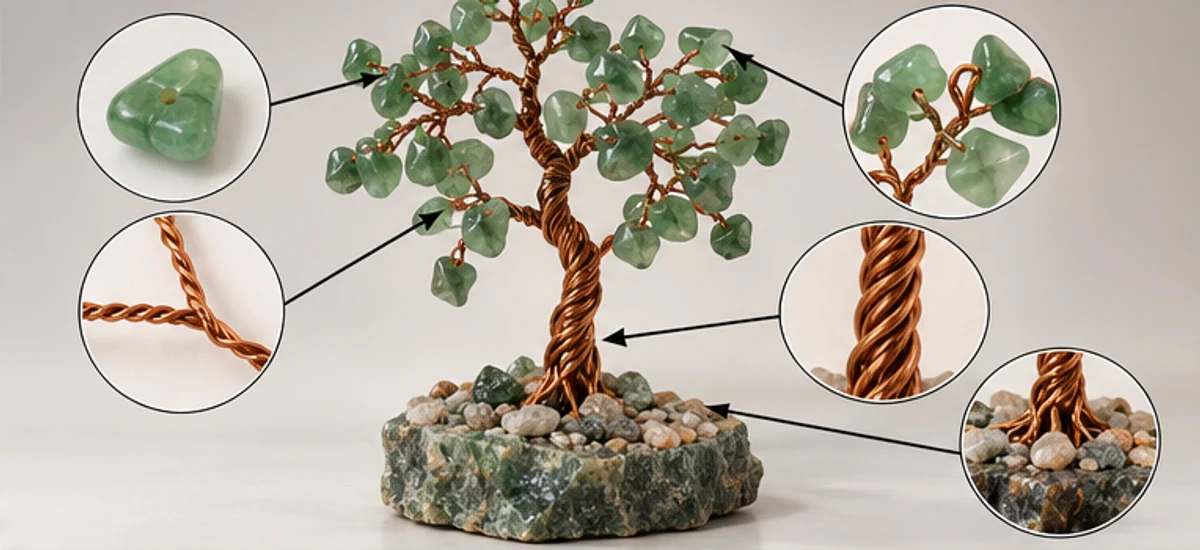 Detail views of chips, wire branches, trunk and base