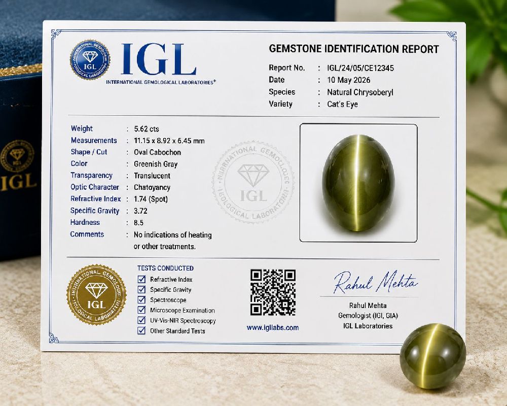 Cat’s Eye gemstone with lab certificate