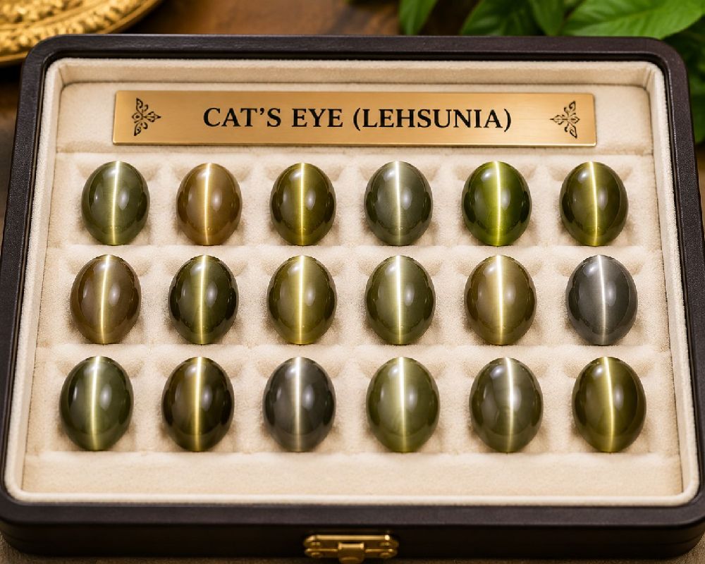 Tray displaying Cat’s Eye gemstones