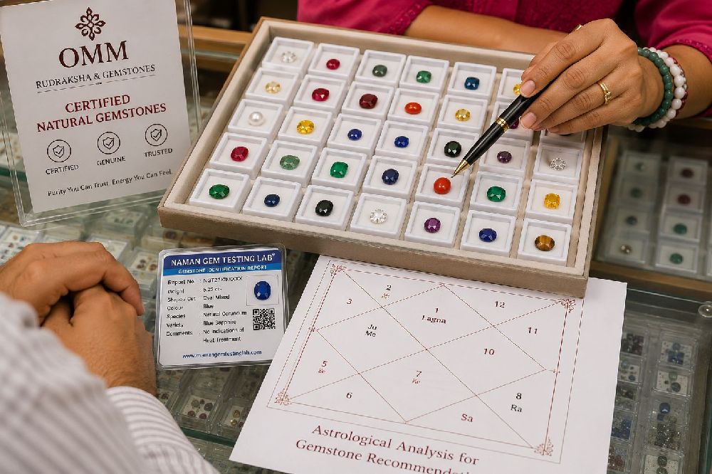 Certified gemstone tray during consultation in Bangalore