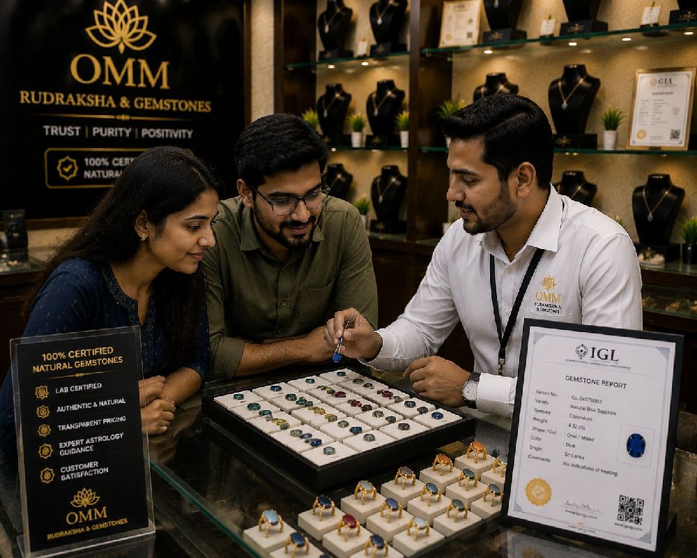 Certified gemstone tray in Bangalore store