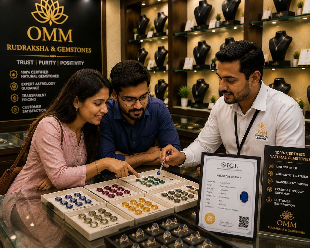Customer browsing certified gemstones in Marathahalli