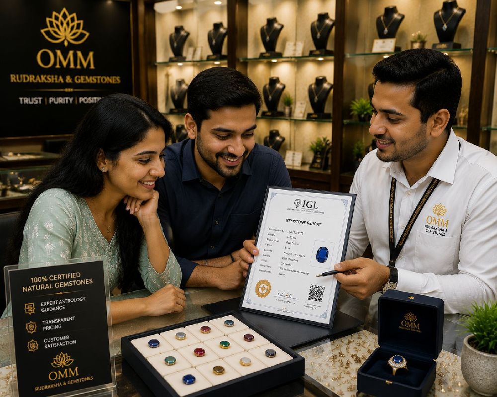 Customer purchasing certified gemstones in Bangalore