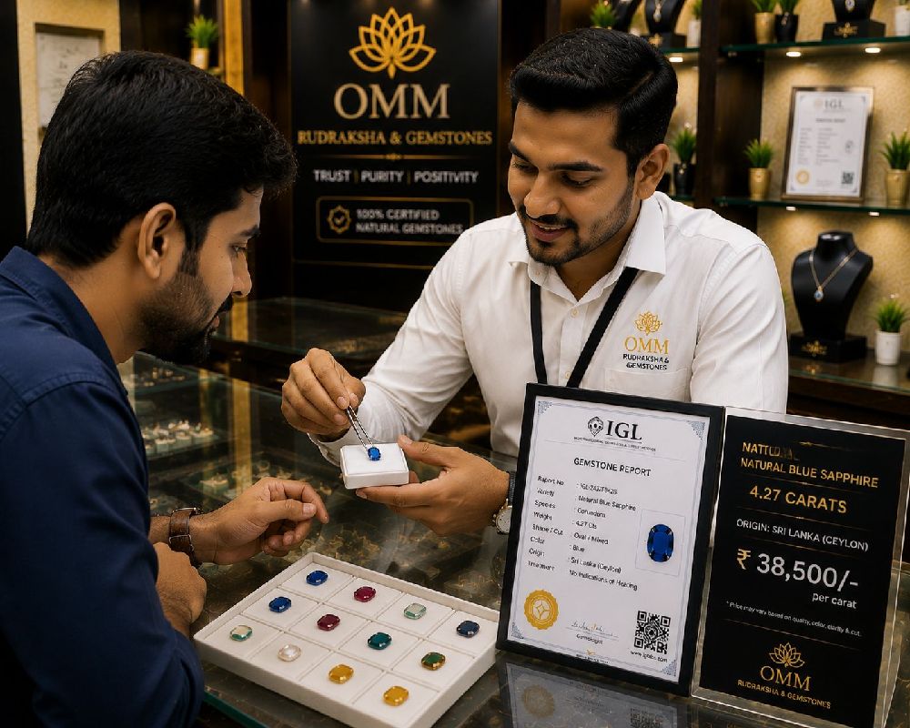 Customer purchasing certified gemstone in Bangalore