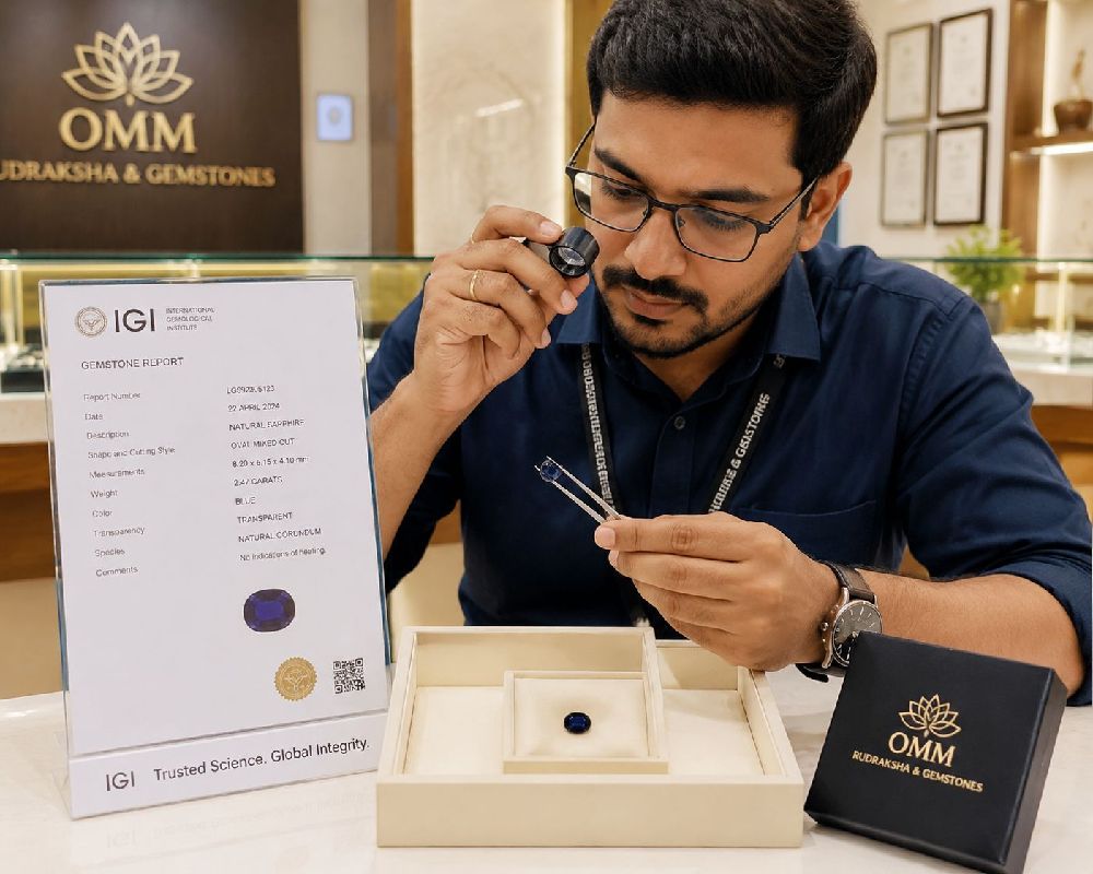 Customer checking certified gemstone and lab report