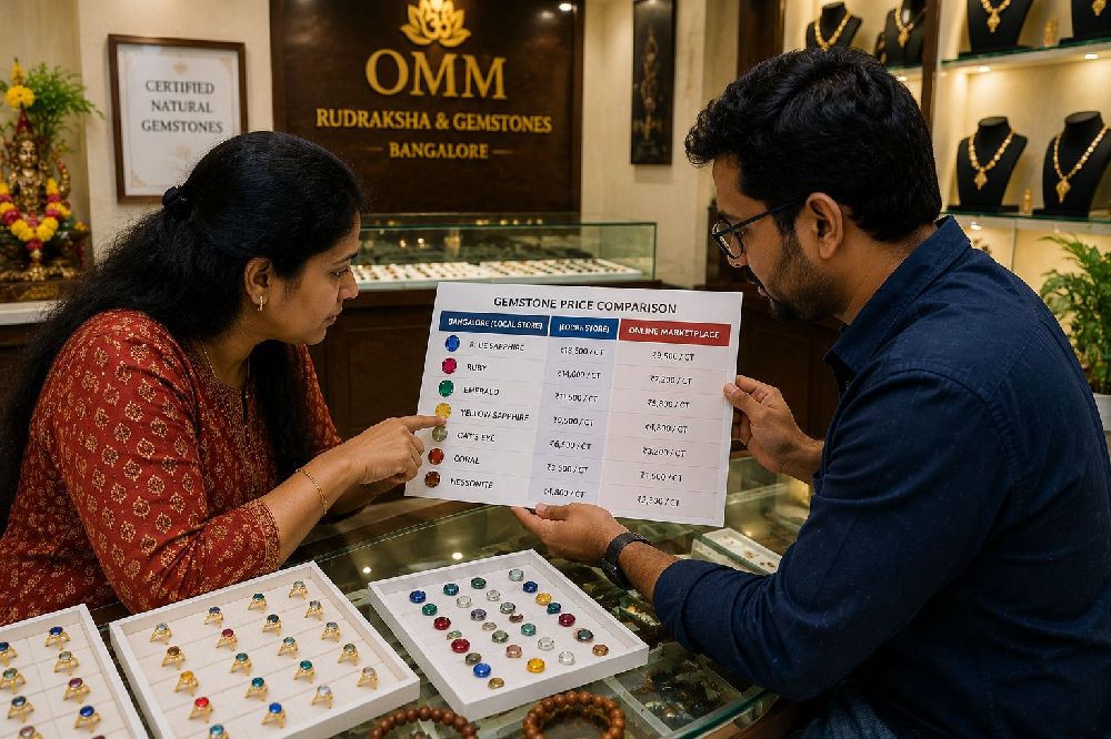 Customer comparing gemstone prices in Bangalore