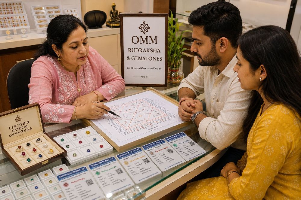Customer selecting gemstones during consultation