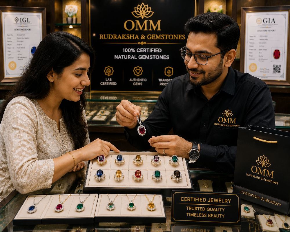 Customer handling certified gemstone jewelry in Bangalore