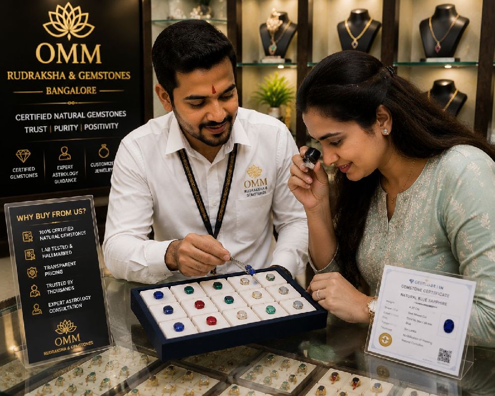 Customer reviewing gemstone purchase in Bangalore