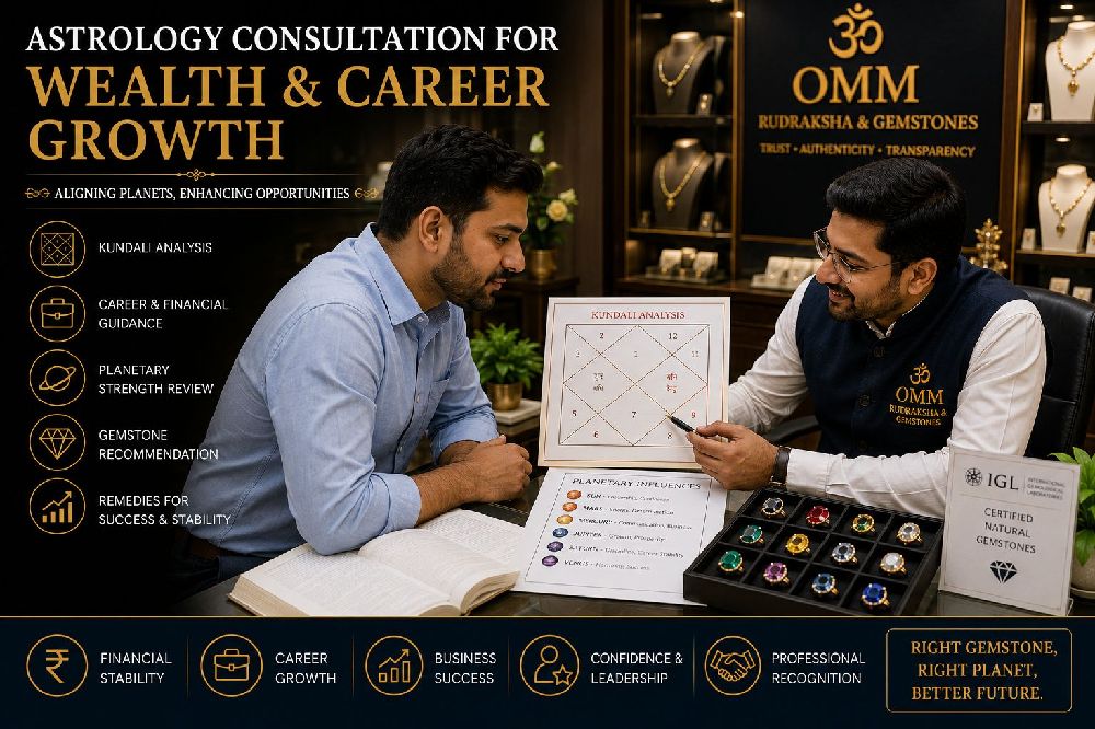 Customer selecting gemstones for wealth and career in Bangalore