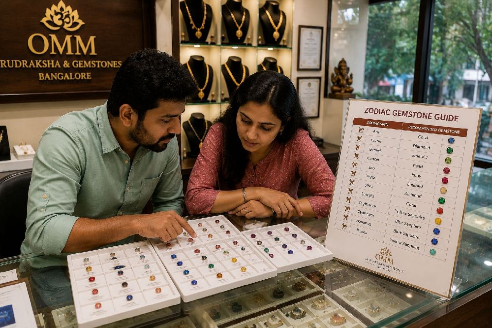 Customer selecting zodiac gemstones in Bangalore
