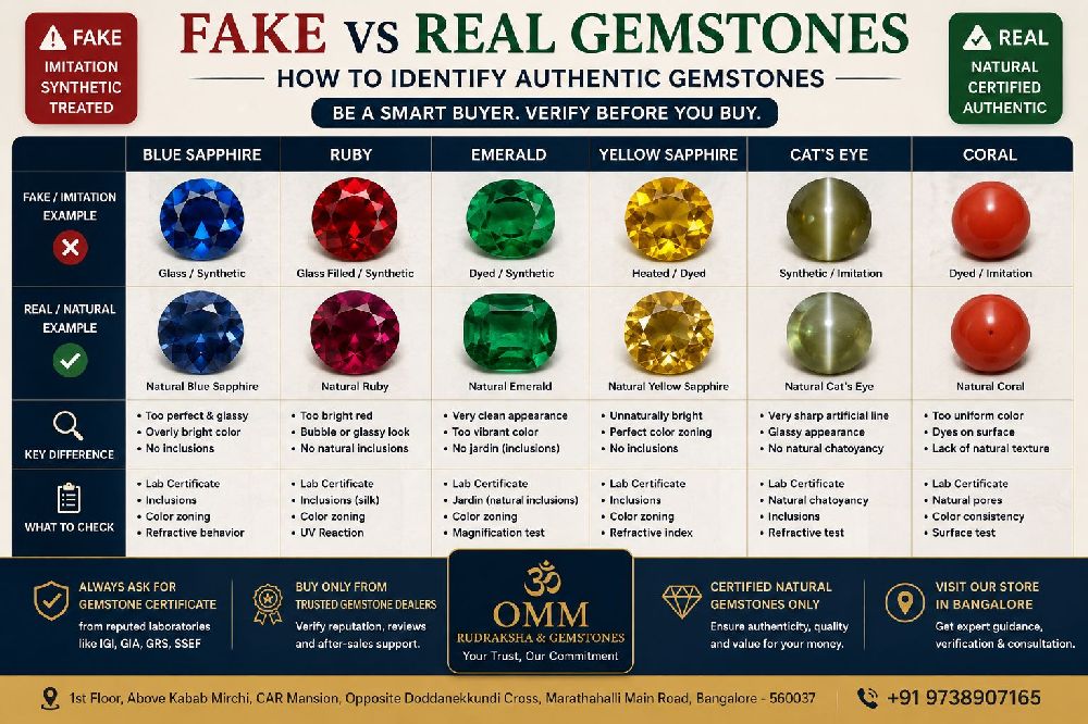 Fake vs real gemstone comparison in Bangalore