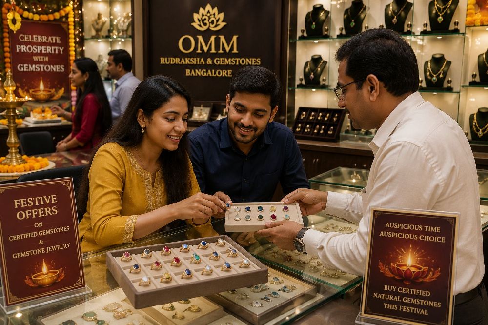 Festival gemstone shopping and customer buying