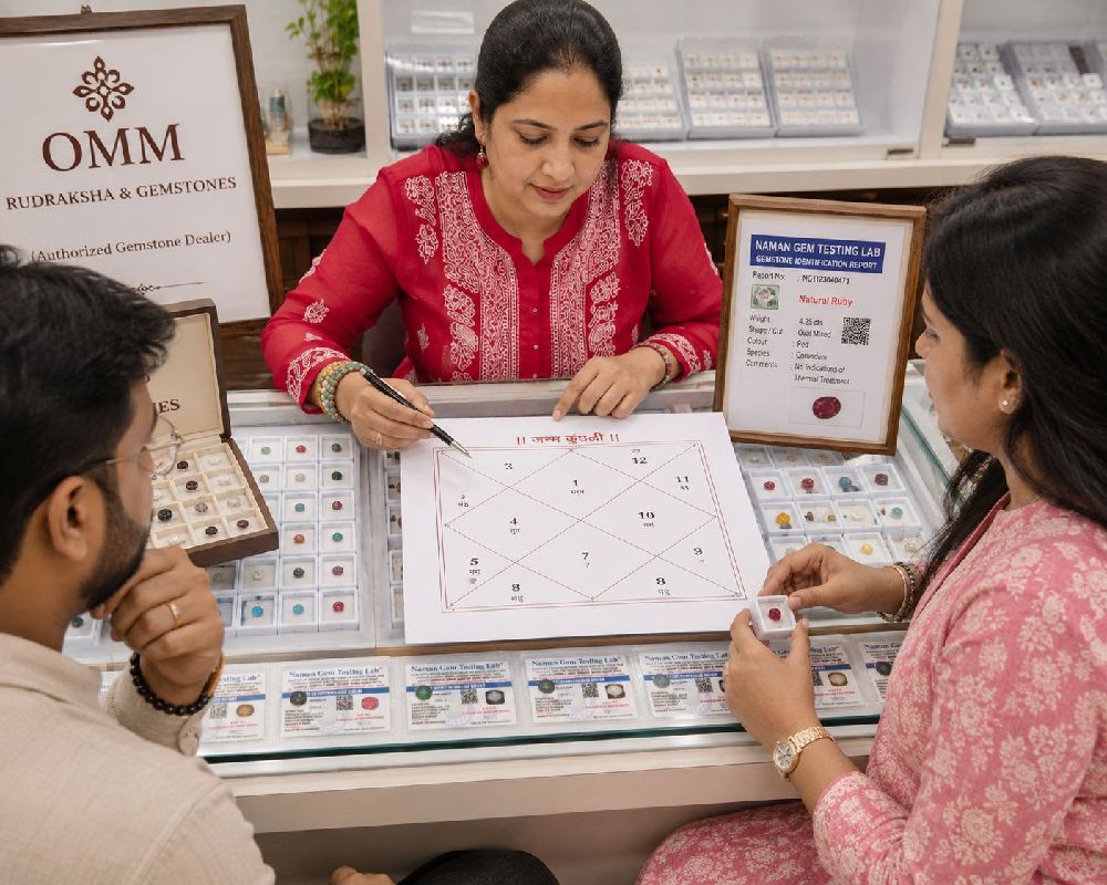 Customer attending gemstone consultation in Bangalore