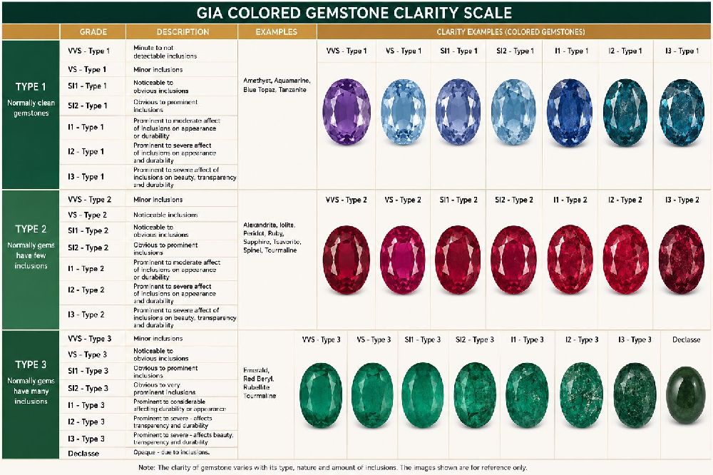 Gemstone grading chart and quality comparison