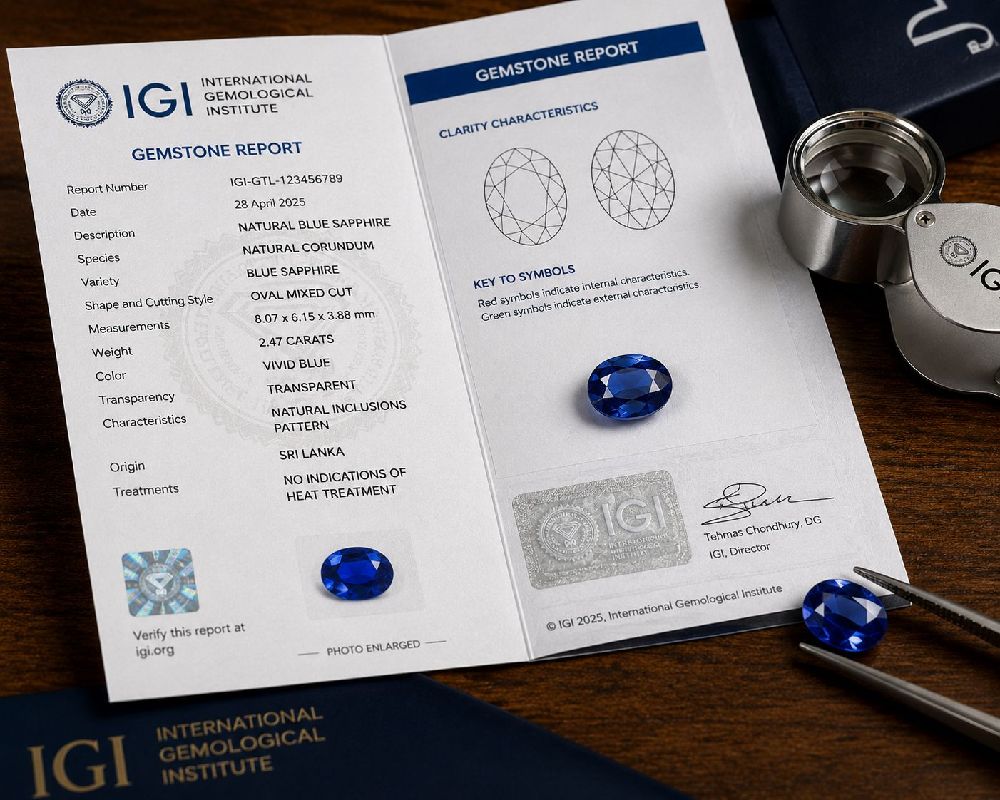 Gemstone lab report closeup verification