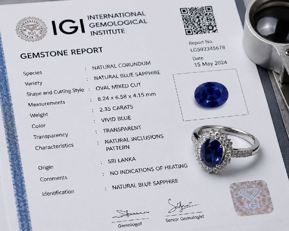 Lab report closeup for gemstone certification