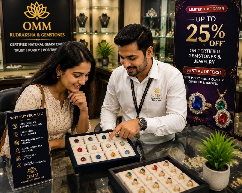 Staff assisting customer during gemstone purchase in Bangalore