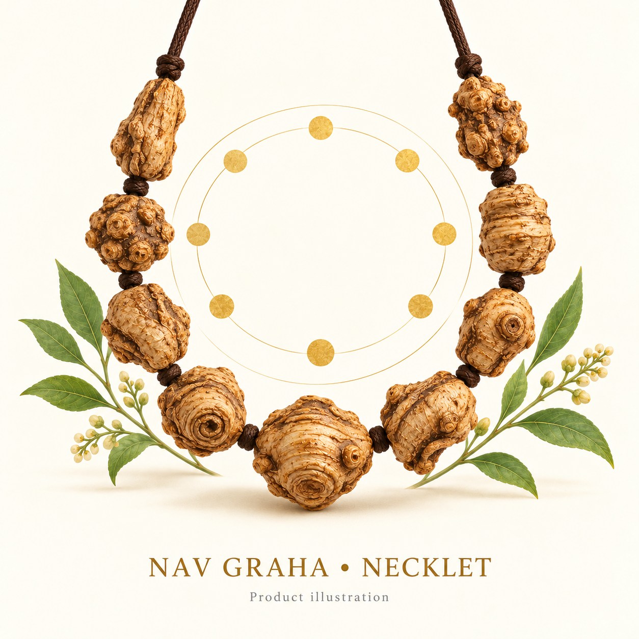 Navgraha Herbal Necklet — Nine Sacred Roots — product illustration