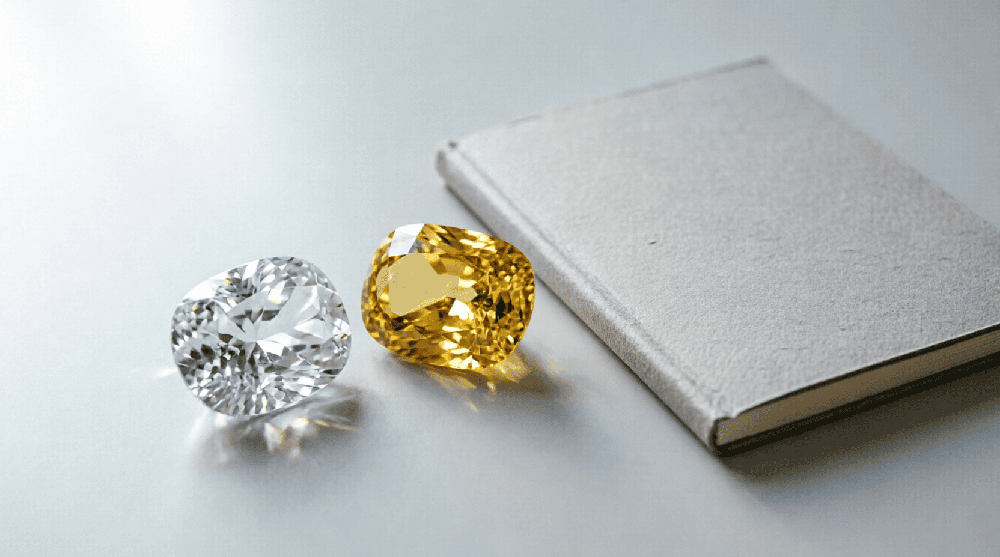 Loose gemstone reference images in a careful buyer-selection composition