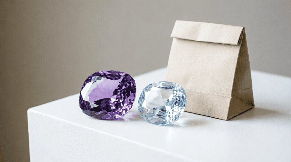 Natural gemstone reference images in a documentation-focused composition